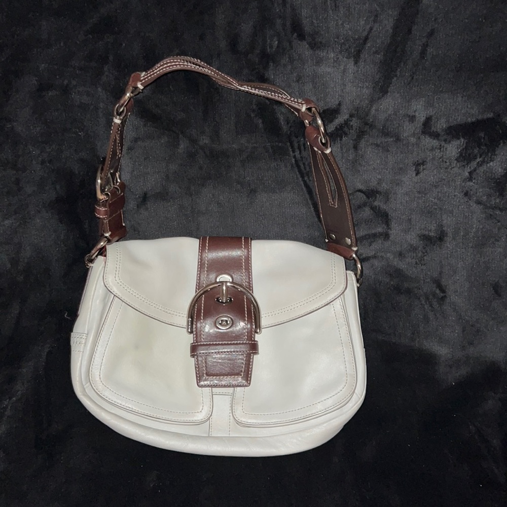Coach cream white and brown leather shoulder bag in good condition